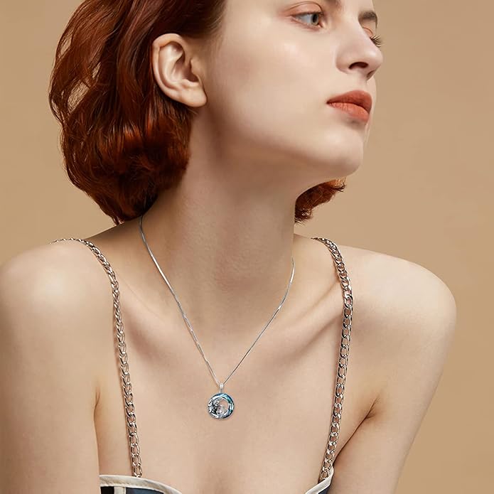 LILALO Nightmare Necklace Sterling Silver Abalone Shell Crystal Jack and Sally Necklace Jack Skellington Skull Jewelry Skull Necklaces for Women
