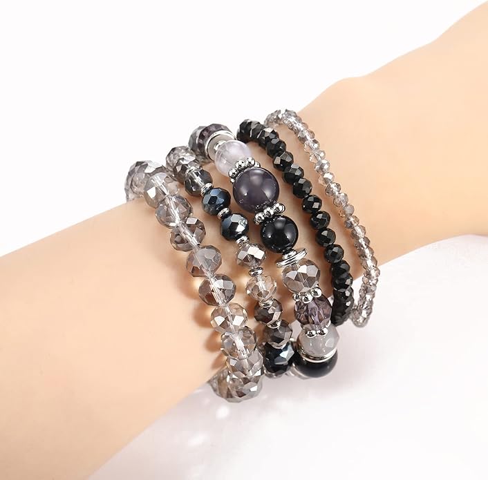 Noessla Beaded Boho Stretch Bracelet Colorful Stackable Crystal Beads Bracelets Trendy Costume Jewelry Mothers Day Gifts for Women