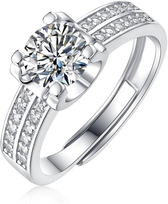 S925 Sterling Silver Adjustable Anniversary Rings for Women,1 Carat Diamond Ring D-color VVS1,Stylish Engagement Gifts for Your Loved One