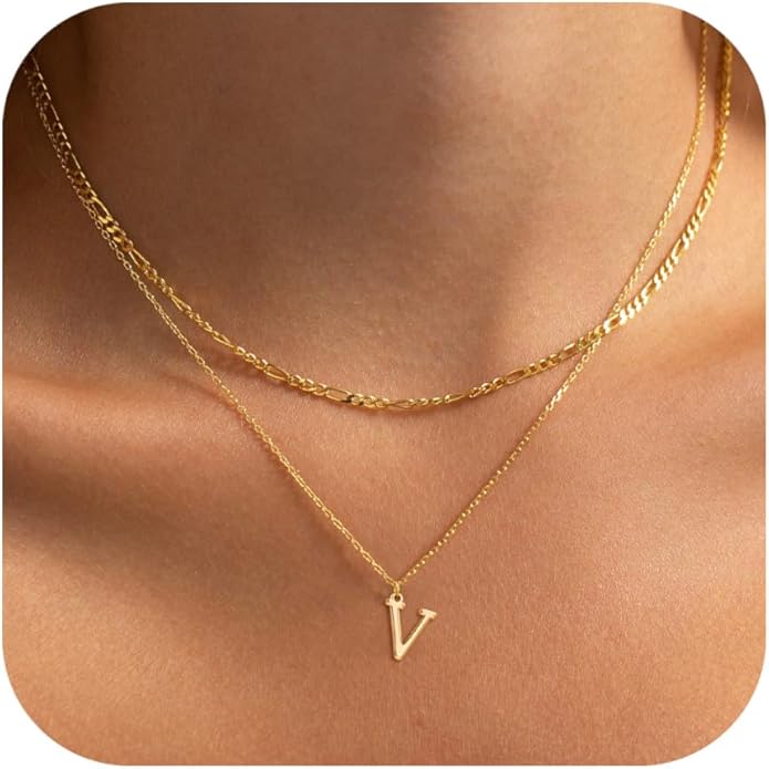 Initial Necklaces for Women Dainty Gold Silver Layered Letter Pendant Necklace Cute Figaro Chain Choker Necklace Personalized Trendy Stuff Jewelry Stack Gift for Women Her