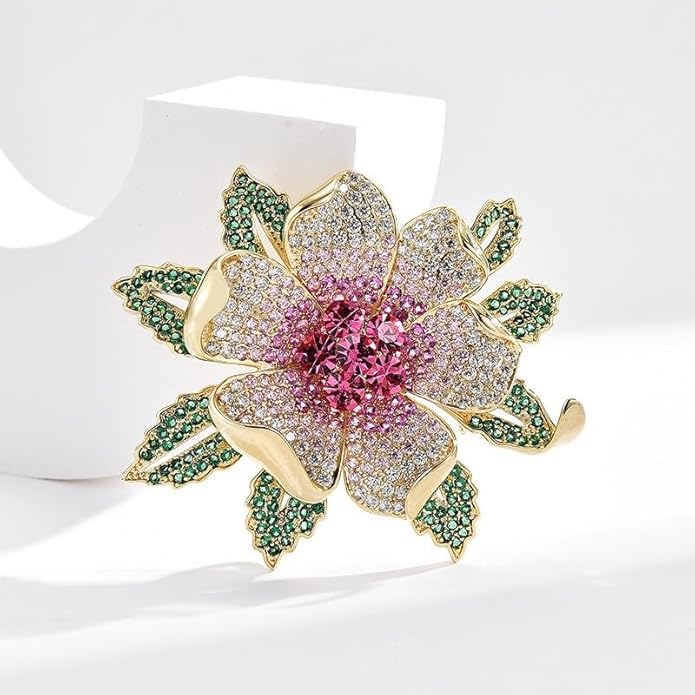 Rhinestone Flower Brooch Austrian Crystal Flower Pin 18k Gold Plated Floral Brooch Lapel Pin Jewelry Mother's Day Birthday Gifts for Mom Wife