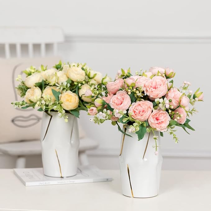 Floweroyal 4 Bunches Peony Artificial Flowers Pink Flowers Silk Peonies Bouquets for Wedding Party Table Centerpieces Floral Arrangement Home Kitchen Decor.