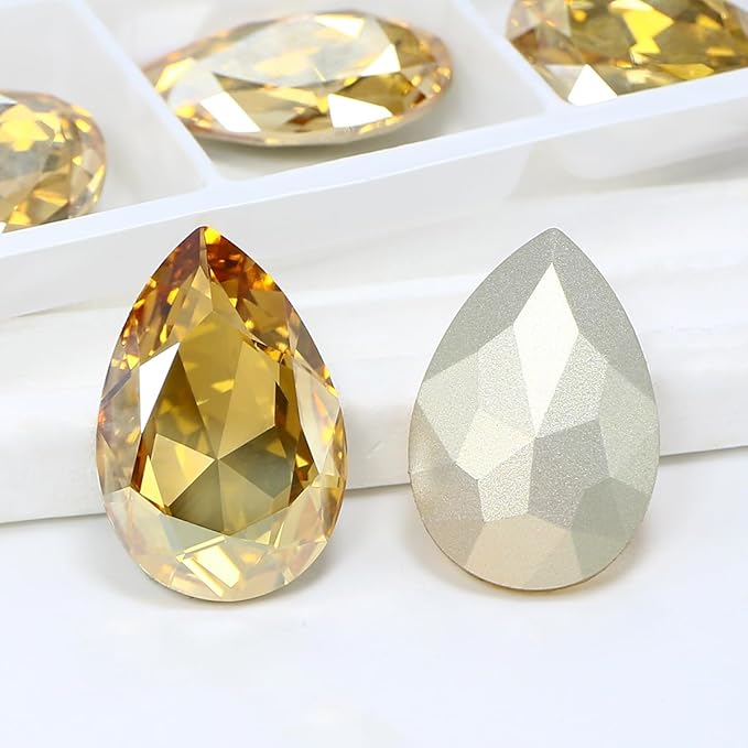 8Pcs Teardrop Crystal Pointback Rhinestones,30 * 20mm Large Glass Rhinestones Gem Stones for Crafts Dress Shoes Jewelry Making，Crystal Golden Shadow