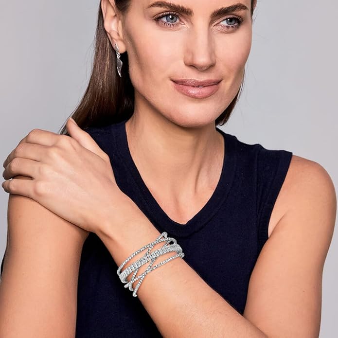 Rhinestone Bracelet for Women MultiLayer Crystal Cuff Bracelet Strand Layered Bracelet