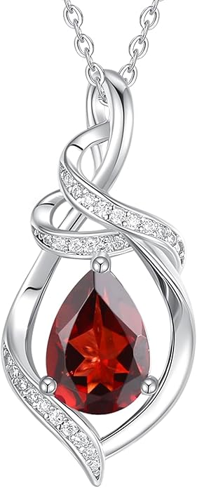 FANCIME Teardrop Gemstone Necklace for Women S925 Sterling Silver Elegant Ribbon Pendent Birthday Gifts for Her, 16"+2" Inches