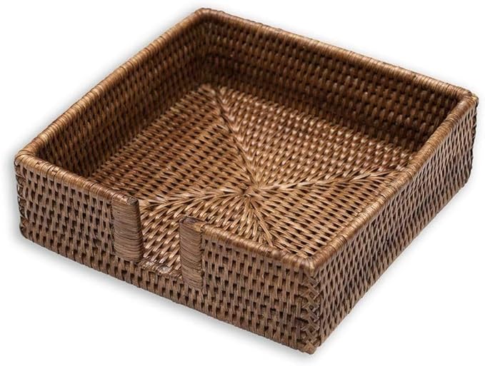Caspari Rattan Luncheon Napkin Holder in Dark Natural Brown, 1 Each
