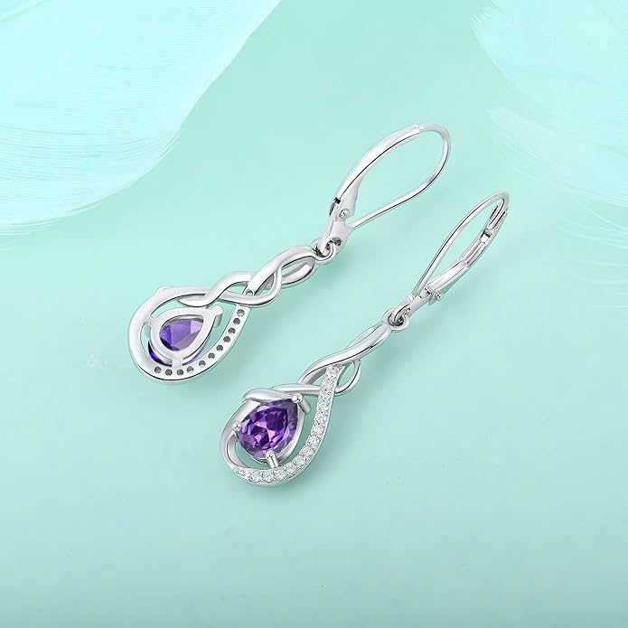 Starchenie Infinity Dangle Drop Earrings Sterling Silver Leverback Earrings Gemstones Twisted Jewelry