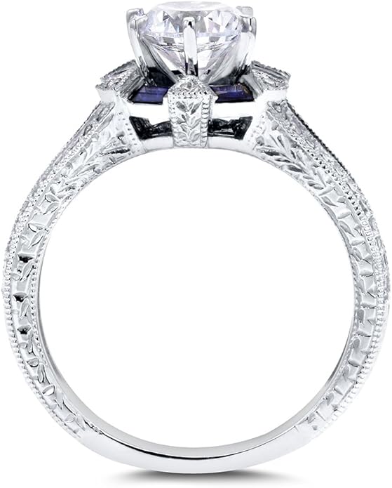 Kobelli Art Deco Moissanite Engagement Ring 14k White Gold