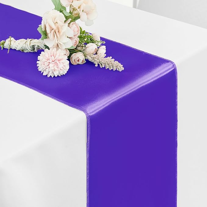 5-Pack Satin Table Runner Purple 12 x 108 Inch Long Silk Satin Table Runners for Wedding,Graduations,Engagements,Birthday Party and Banquet Decoration（5 Pack, 12x108 Inch, Purple）