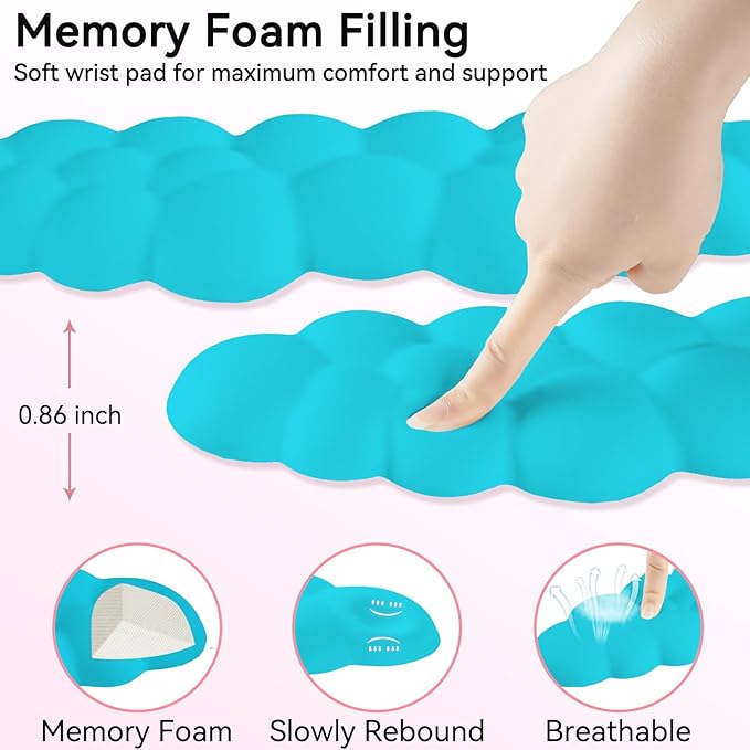 Cloud Wrist Rest for Computer Keyboard, 4-in-1 Memory Foam Leather Cloud Keyboard Wrist Rest and Mouse Pad Set with Ergonomic Support for Arm and Palm Cushion, Gaming/Work Setup, Scuba Blue