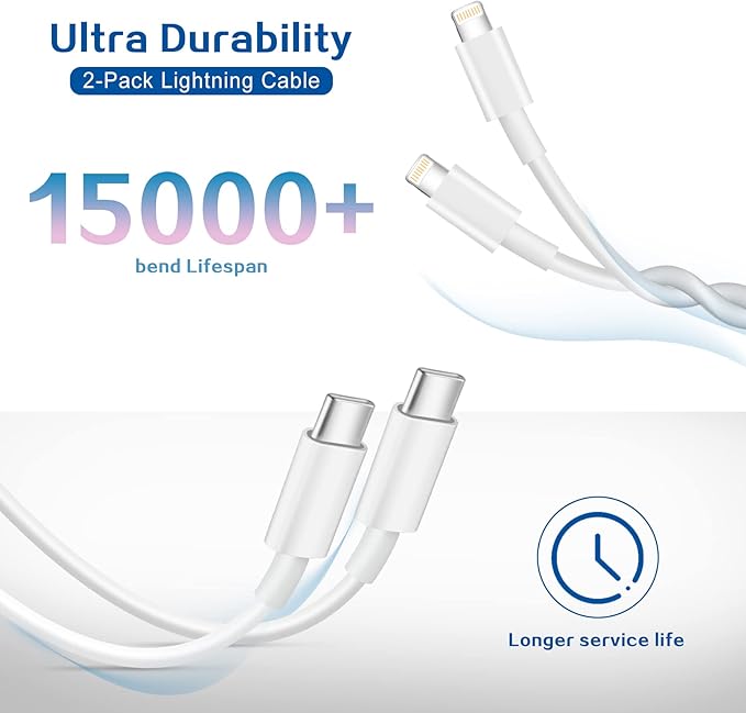 iPhone Charger Fast Charging Block,Dual Port Fast Apple iPhone Charger [Apple MFi Certified]2Pack 20W Quick Double iPhone Wall Charger,6FT USBC to Lightning Cable For iPhone 14 ProMax/13/12/SE/Airpods