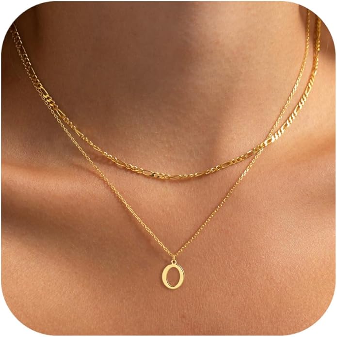 Initial Necklaces for Women Dainty Gold Silver Layered Letter Pendant Necklace Cute Figaro Chain Choker Necklace Personalized Trendy Stuff Jewelry Stack Gift for Women Her