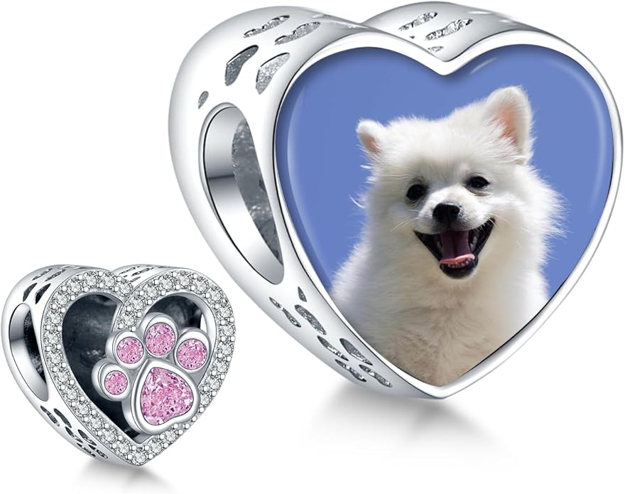 Annmors Personalized Photo Charm for Bracelet Necklaces,925 Sterling Silver Charm Love Heart Shaped Engraved Customize Picture Gift for Birthday Mother's Day Christmas,Bead Charms Jewelry for Women