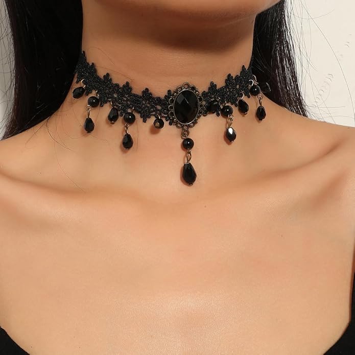 Black Lace Tassels Choker Necklace - Boho Fashion Prom Dainty Sexy Body Chain
