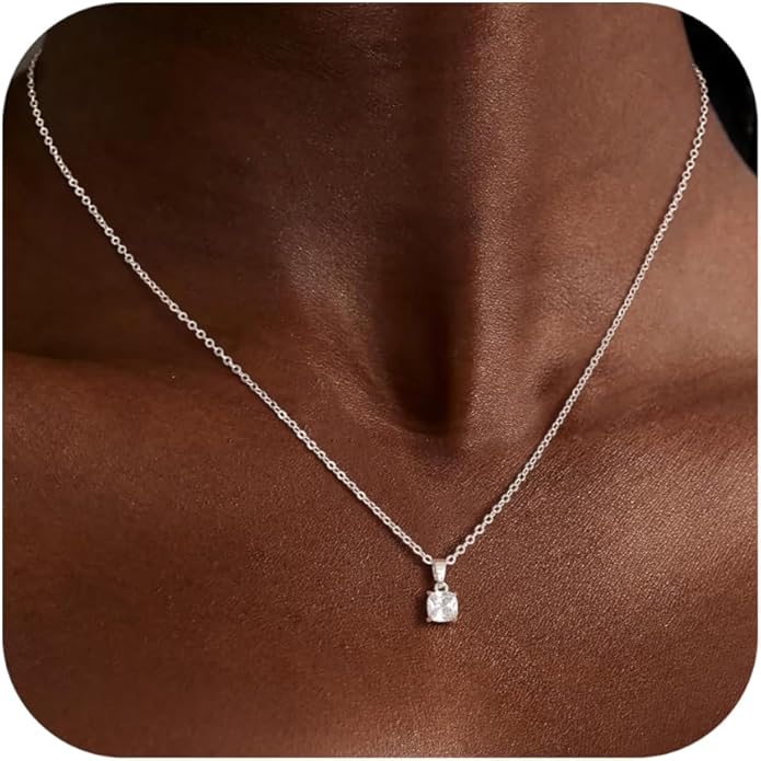 Valentines Day Gifts for Women Her - Dainty Necklaces for Women Cute Station Choker Simulated Diamond Necklace Simple Layering CZ Necklace Trendy Jewelry Gifts