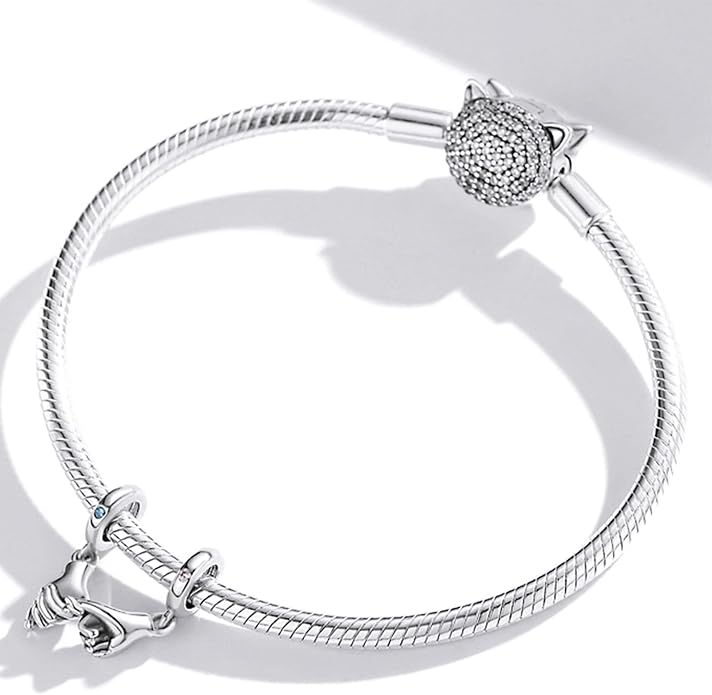 Charm Beads for Women, S925 Sterling Silver Dangle Charm Beads for European Charm Bracelet & Snake Chain Bracelets, Love Family Friendship Butterfly Pet Flower Designs, Gift Box Included