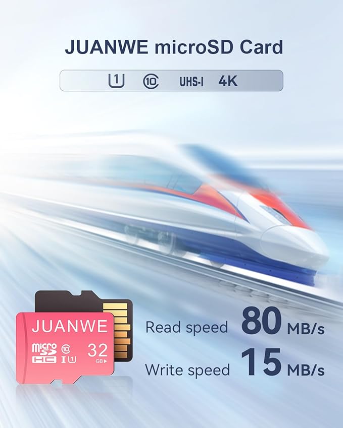 JUANWE 32GB Micro SD Cards 10 Pack Memory Card, SDHC High-Speed U1 A1 SD Card, 32GB TF Cards with 2 Adapter for Phone, Dash Cam, Security Camera (10 Pack, Pink)