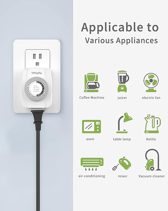 TiFFCOFiO Indoor Mechanical Outlet Timer, 3 Prong Timers for Electrical Outlets, 24-Hour Programmable Plug in Christmas Light Timer, ETL Listed (2 Pack)