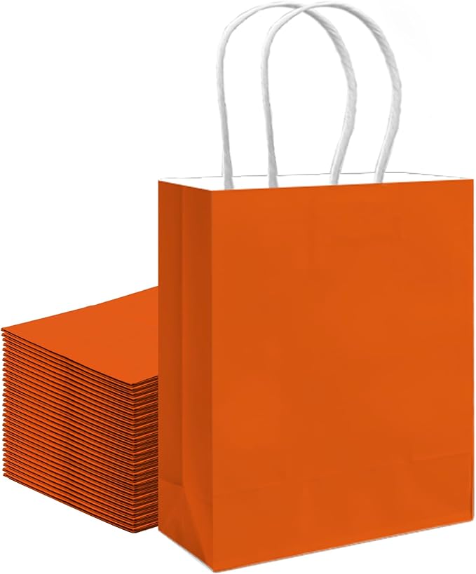 qiqee 30PCS Medium Gift Bag with Handles Bulk 11"x5"x8" Gift Bags Orange Bags Multiple Uses (Medium Size)