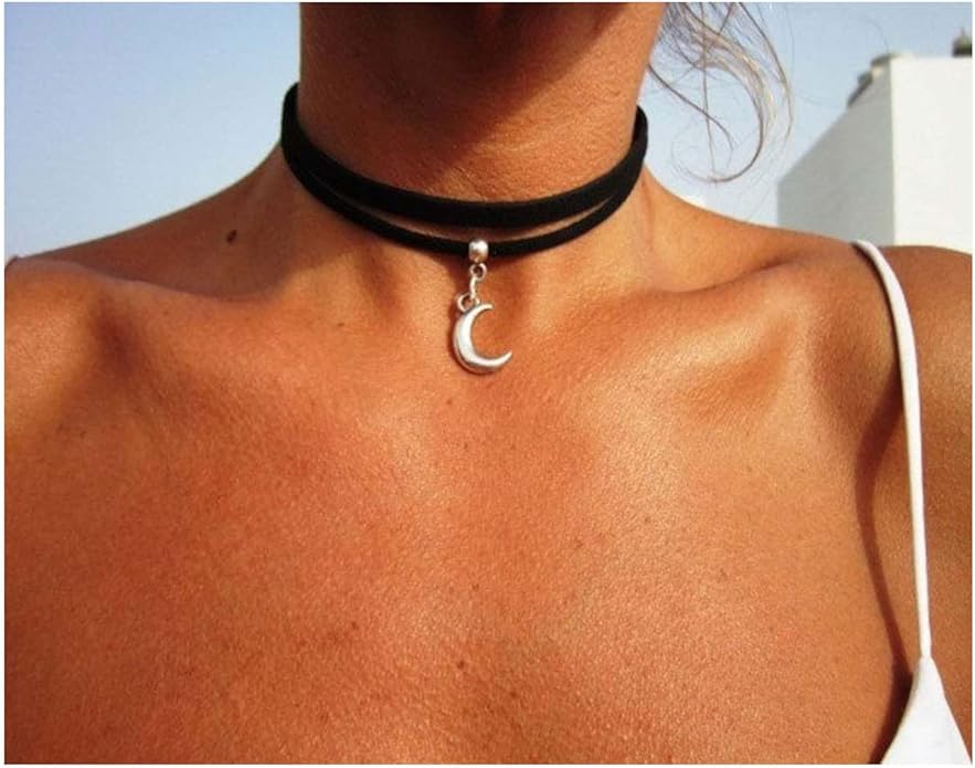 Black Velvet Moon Choker Necklace for Women Gothic Layered Necklaces Pendant Handmade Boho Crescent