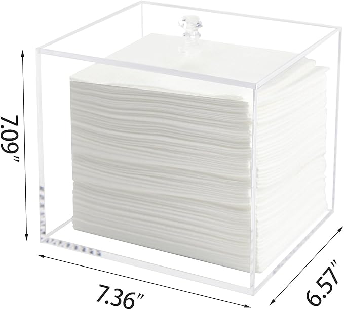 Weiai Face Towel Box, Acrylic Facial Disposable Towelettes Holder Container for XL Face Towels and Protects from Dust, Clear