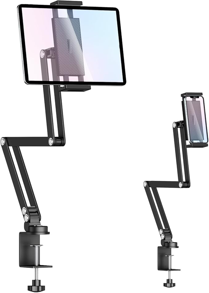 Urmust Tablet Holder Mount with Extendable Arm, Multi-Node Adjustable for 4.7-13" iPad Pro, Air, Galaxy Tab, Kindle Fire, Switch - Universal Tablet Stand for Bed, Desk & Work