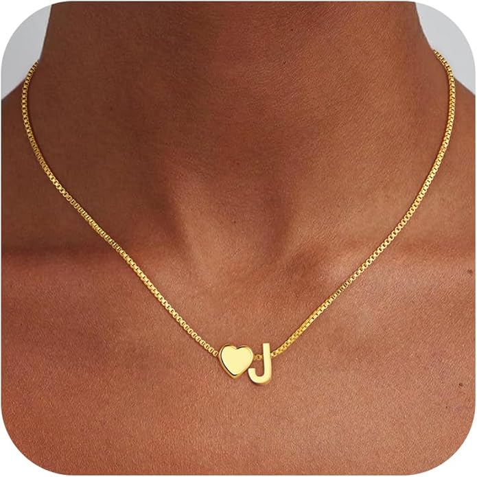 Valentines Day Gifts for Kids Women Teen Girls, 18K Gold Plated Letter A-Z Heart Initial Necklaces for Women Teen Girls Trendy Stuff Birthday Valentines Gifts for Her Mom Wife Jewelry