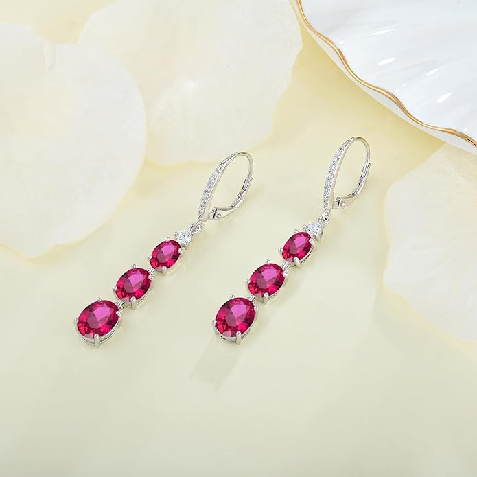 Women 925 Sterling Silver Birthstone 3-stone Leverback Drop Dangle Earrings 5A Cubic Zirconia Jewelry for Her