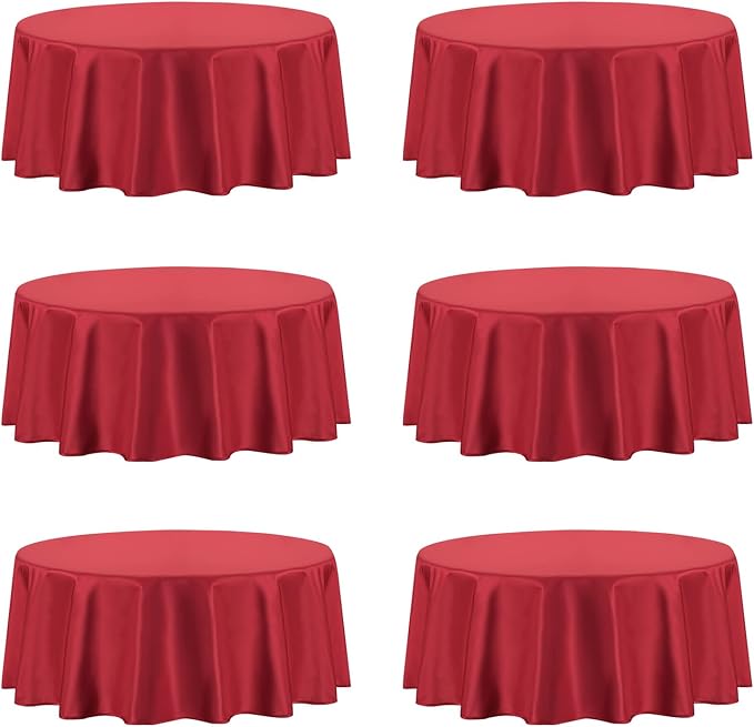 PureFit 6 Pack Round Red Table Cloths 120 Inch for Round Tables, Stain and Wrinkle Resistant Table Linens for Home Use, Wedding, Party, Banquet and Camping