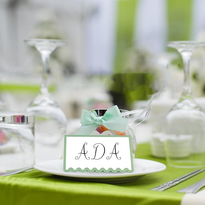 150 PCS Sage Green Scalloped Place Cards 2 x 3.5 Inch Blank Tented Place Card Name Cardstock Seat Assignment Label Card Reserved Table Seating Signs for Birthday Party Wedding Setting