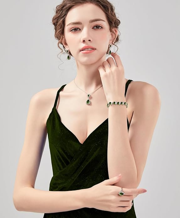 LMXXVJ Teardrop Jewelry Set for Women，Necklace Earrings Adjustable Ring Bracelet Set Fashion Formal Platinum/Gold/Rose Gold Jewelry Gift Girl/Mom/Wife/Grandmother/Best Friend/Aunt