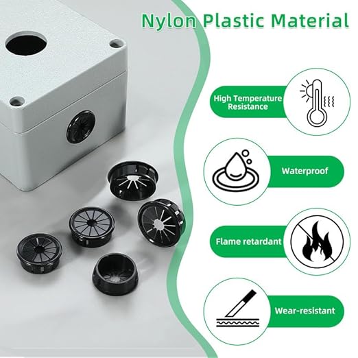 15PCS Cable Grommets, 1-9/16"(40mm) Desk Hole Cover Petal Shaped Buckle Type Nylon Snap Bushing Grommet, Wire Hole Cover Insert for Cables and Cords Management and Protection of Cabinet, Black