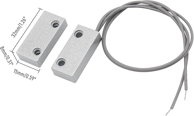 Magnetic Reed Switch Wired Surface Mount Normally Open/Closed NC/NO Contact Sensor Alarm Magnetic Door Switch with 3 Wires, Zinc Alloy Sliver, MC-51