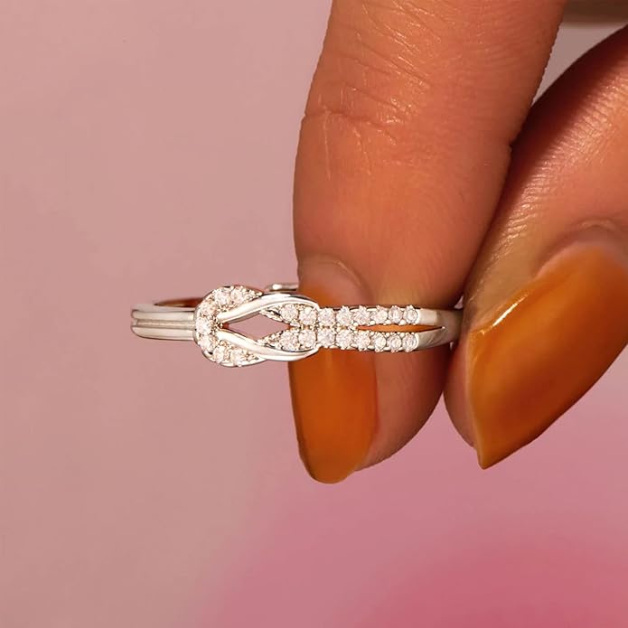 OOOPEL Sterling Silver Adjustable Ring S925 Silver Rings for Women Cubic Zirconia Twist Love Knot Dainty Ring Silver Minimalist Open Finger Rings Silver Thumb Sterling Silver Ring