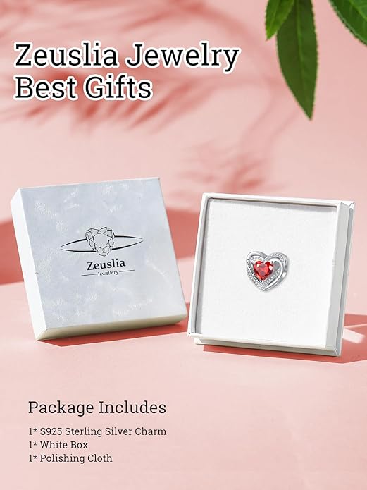 Heart Birthstone Charms for Bracelets, 925 Sterling Silver Women Bead Charms for Charm Bracelets Necklace, Mother's Day Birthday Anniversary Jewelry Gifts for Wife Mom Grandma Daughter