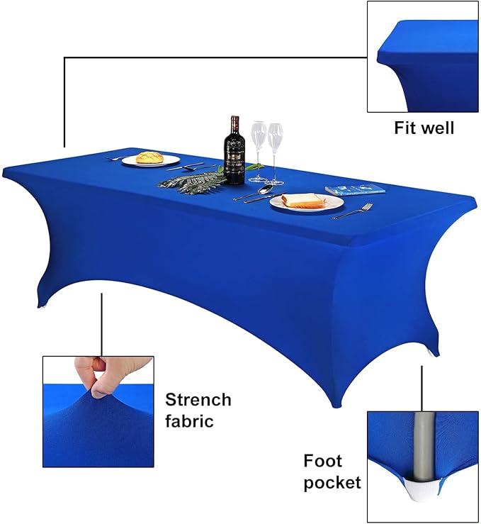 FORLIFE 4Pack Spandex Table Covers，Fitted Tablecloth for Rectangular Tables, Stretch Patio Table Covers, Universal Spandex Table Cover for Wedding, Banquet, Party (8ft, Royal)