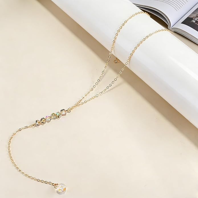 Necklace for Women, Dainty Long 14K Gold Y-Shaped Necklace Jewelry Trendy Beaded Layered Chain Drop Necklaces Jewelry Women Gifts