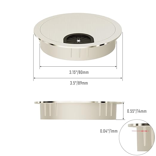 Desk Grommet 3-1/8 Inch 80mm, Zinc Alloy Computer Desk Wire Hole Cover, Office Desktop Cord Cable Hole Metal Ring, Brushed Silver