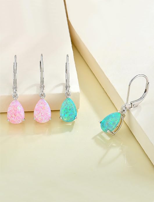YL 925 Sterling Silver Teardrop Dangle Drop Earrings for Women 7x10 MM Solitaire Birthstone Leverback Jewelry