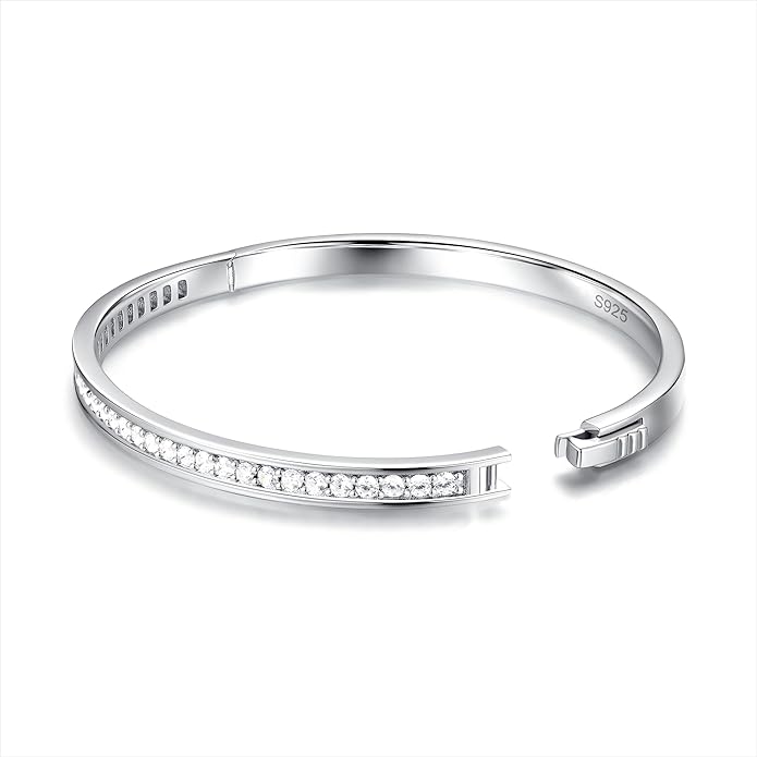 FANCIME Bangle Tennis Bracelets 925 Sterling Sliver Cubic Zircon Classic Cuff Bangle Bracelets for Women