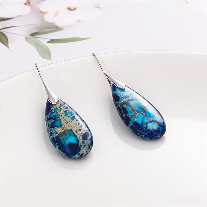 SELOVO Stone Fishhook Dangle Drop Earrings Statement Earrings for Women Stone