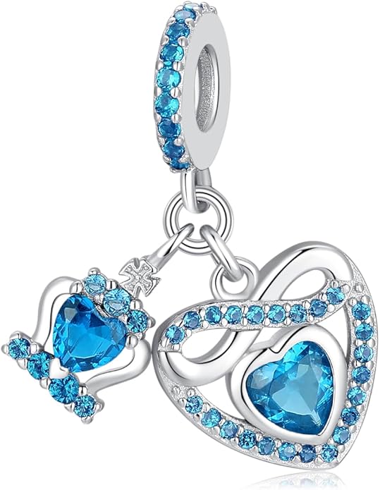 Birthstone Charms for Pandora Charms Bracelets - 925 Sterling Silver Infinity Heart Dangle Charm fit Bracelet and Necklace Birthday Jewelry Gifts For Women