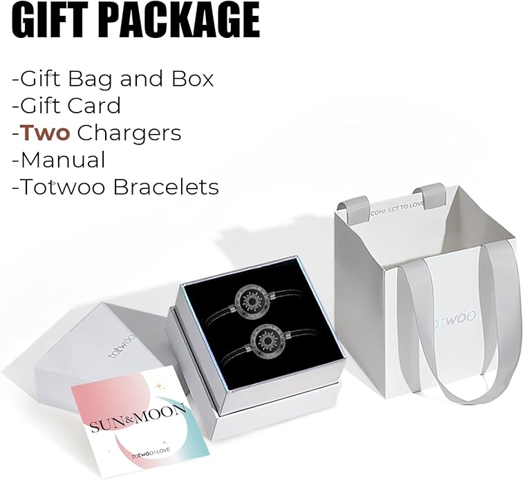 TOTWOO Long Distance Touch Bracelets for Couples, Smart Light & Vibration Love Jewelry, Long Distance Valentines Day Gifts for Him Her Women Men, One-to-One Bluetooth Pairing via App