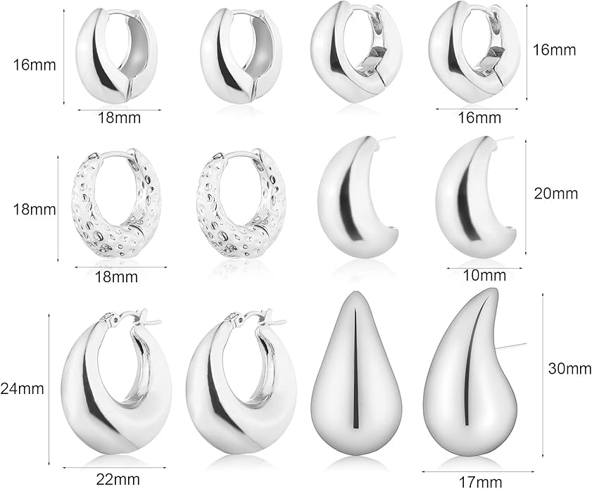 Wgoud 6 Pairs Gold Hoop Earrings Set for Women, 14K Gold Plated Hypoallergenic Lightweight Chunky Open Huggie Hoops Earrings Jewelry for Gifts.