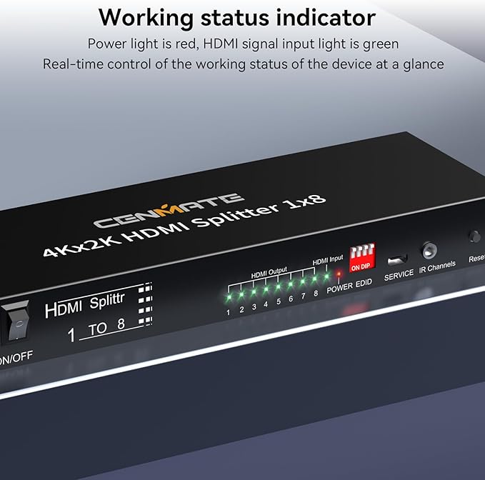 4K 1x8 HDMI Splitter 1 in 8 Out, 8 Port HDMI Splitter Support 4Kx2K@30Hz Duplicate/Mirror, HDM 1.4, EDID, HDCP, 3D Video Play for Projector, HDTV