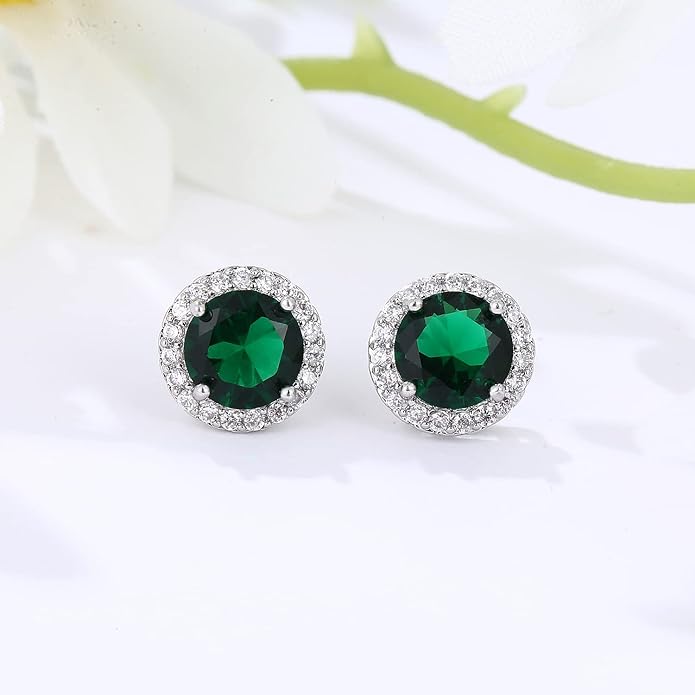 YOMELA Cubic Zirconia Earrings Studs, Halo CZ Birthstone Simulated Diamond Stud Earrings for Women