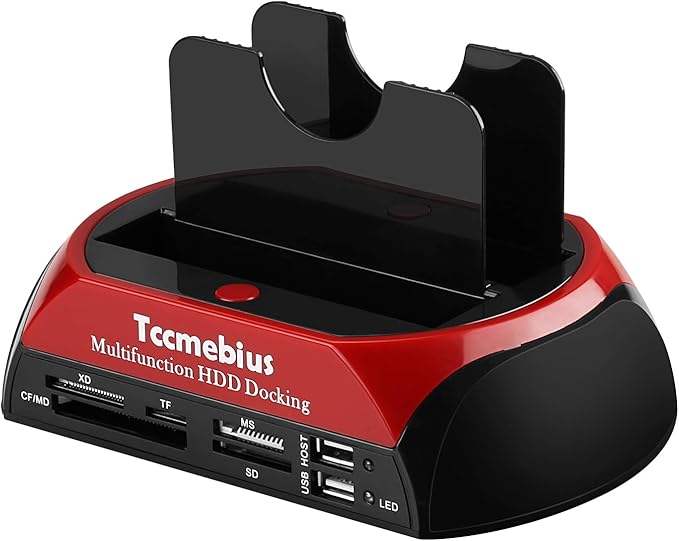 Hard Drive Docking Station, TCC-S862-US USB 2.0 to 2.5 3.5 Inch SATA IDE Dual Slots External Enclosure with All in 1 Card Reader and USB 2.0 Hub for 2.5" 3.5" IDE SATA I/II/III HDD SSD