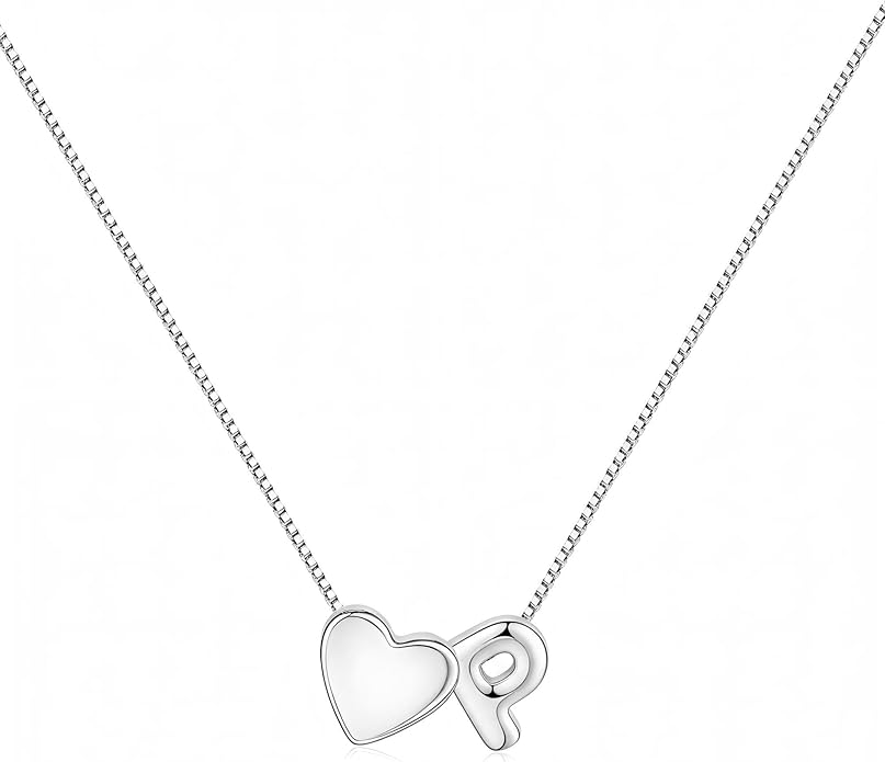 JKK Valentines Day Gifts for Her, 925 Sterling Silver Letter A-Z Heart Necklace Silver Jewelry Trendy Stuff Birthday Valentine's Day Gifts for Women Mom Her