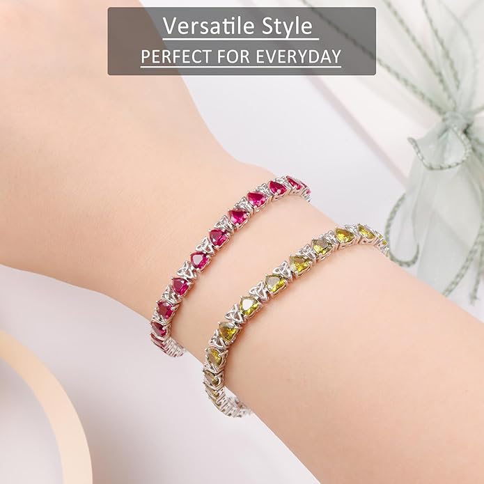 Birthstone Tennis Bracelets for Women, 925 Sterling Silver Heart Shaped Celtic Trinity Knot, 7 Inch Charm Trendy Hypoallergenic Anniversary Birthday Gifts for Her