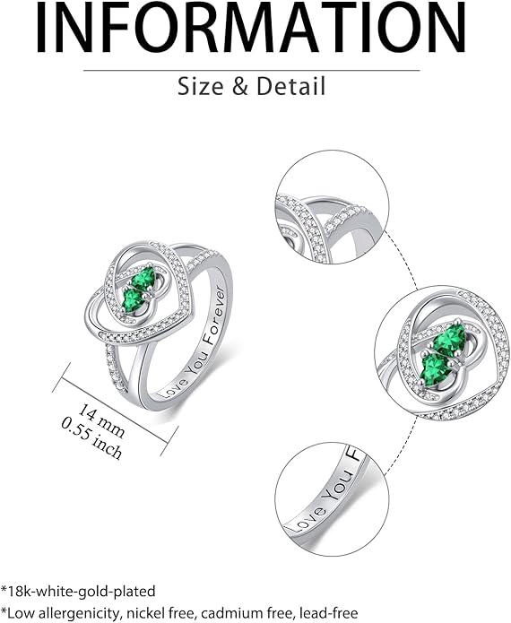 Valentine's Day Gifts for Women Birthstone Rings for Women Heart Statemet Engagement Eternity Wedding Promise Rings Jewelry Anniversary Christmas Valentine Mothers Day Birthday Gifts for Wife Her Girlfriend